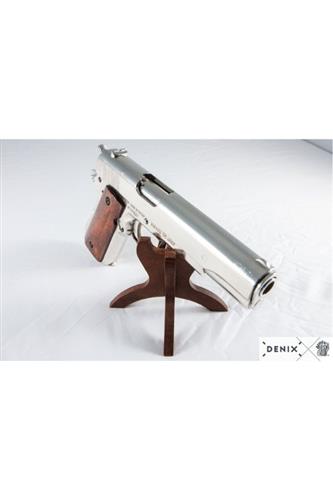 Colt 1911, nikkel, glat trægreb